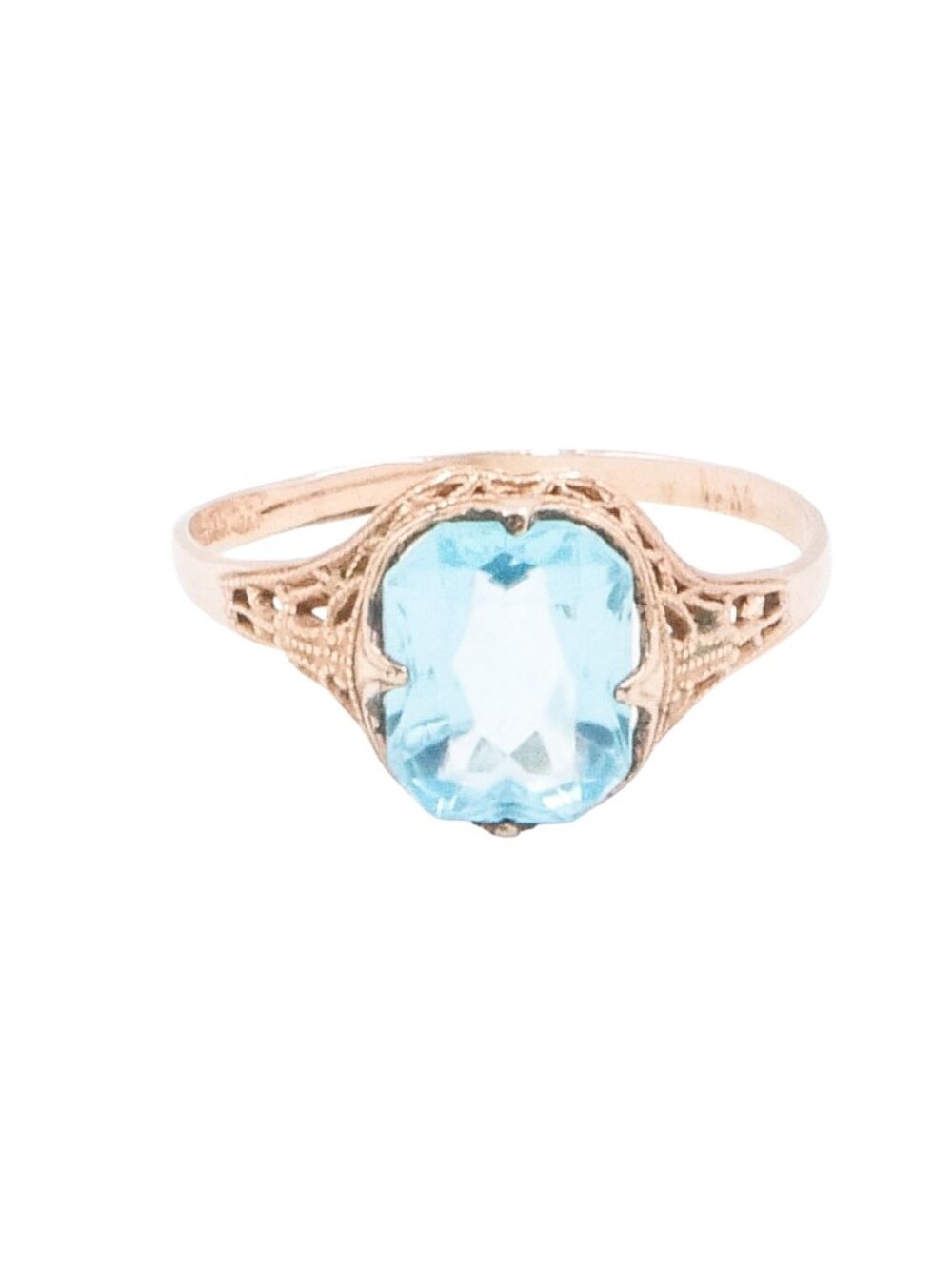 Vintage Rold Gold Plate Blue Crystal Filigree Ring Size 10.5